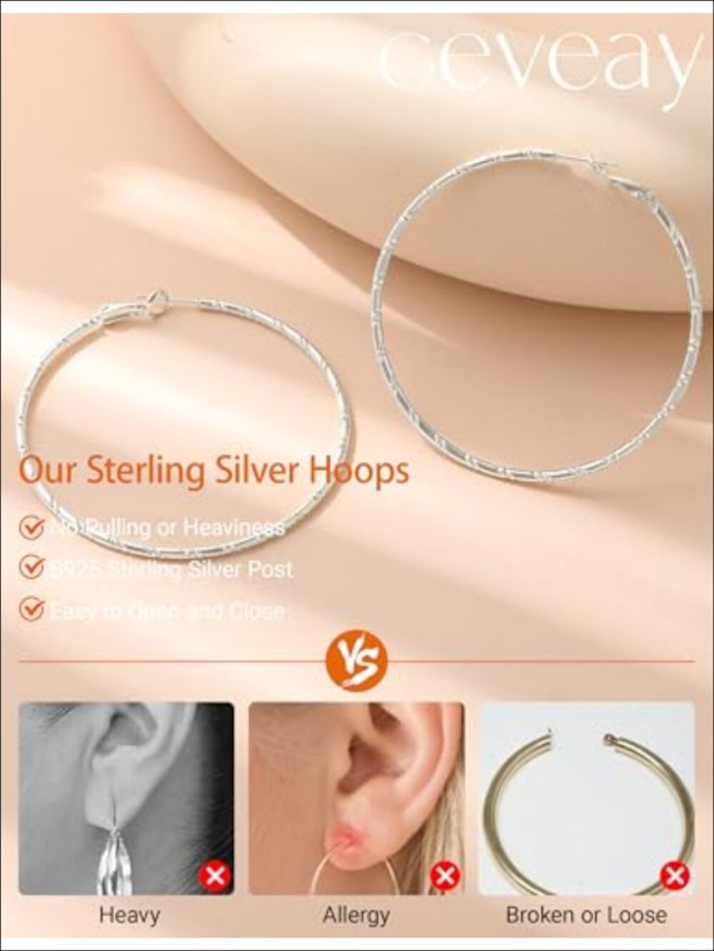 Sterling Silver Post Hoop Earrings 2mm Thin Bamboo Women - Picture 3 of 6